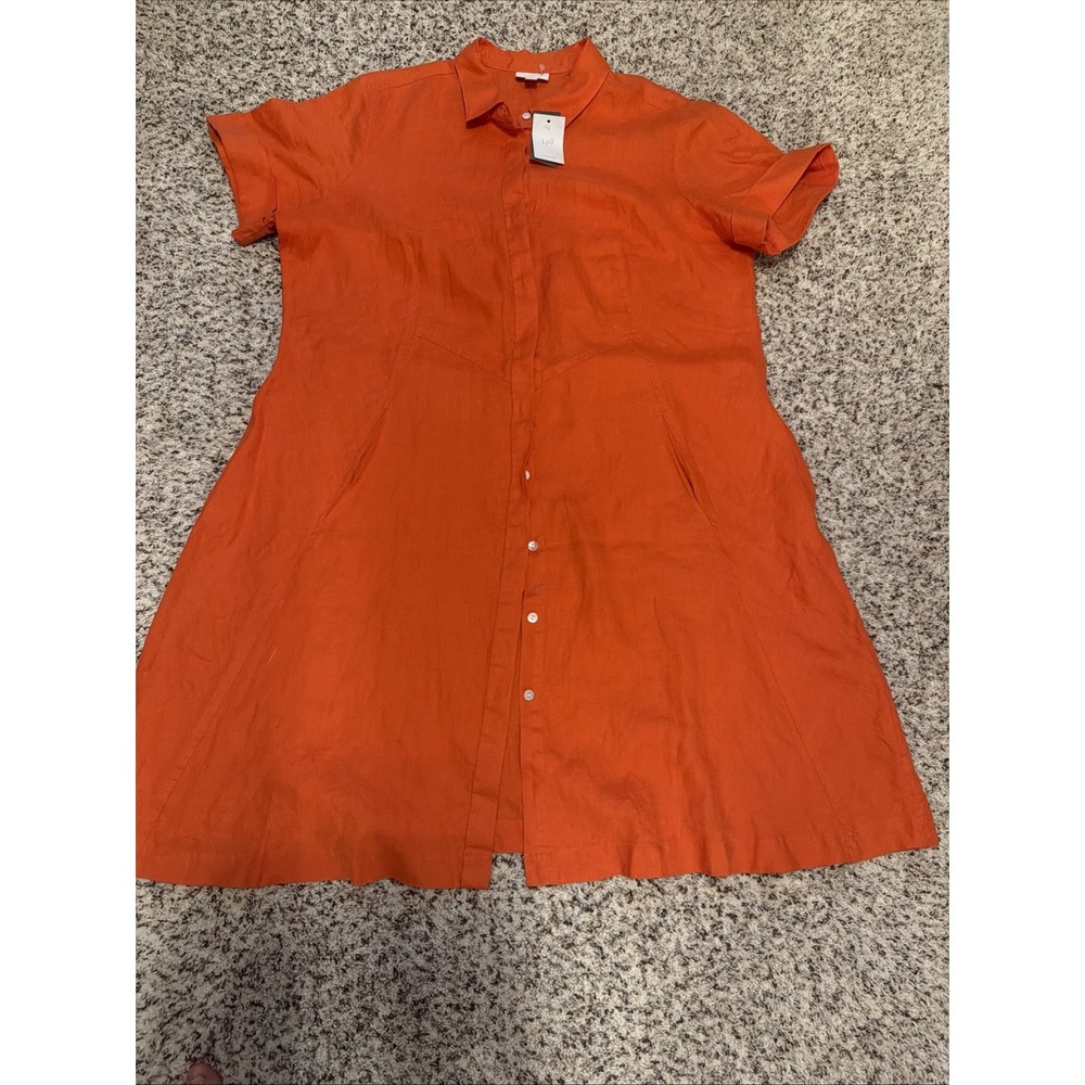 NEW J. Jill Love Linen Zinnia Orange Saffron Shirt Dress Size 1XL  Short Sleeves